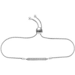 Sterling Silver Womens Round Diamond-accented Bar Bolo