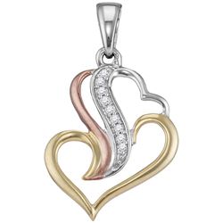 Triple-tone Sterling Silver Womens Round Diamond Heart