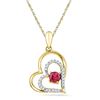 Image 1 : 10kt Yellow Gold Womens Round Lab-Created Ruby Heart Lo