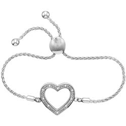 Sterling Silver Womens Round Natural Diamond Heart Love