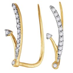 10kt Yellow Gold Womens Round Diamond Curved Climber Ea