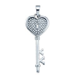 925 Sterling Silver White 0.16CTW DIAMOND KEY PENDANT