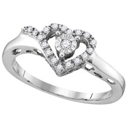 Sterling Silver Womens Round Natural Diamond Heart Love