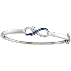Sterling Silver Womens Round Blue Colored Diamond Bangl