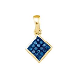 10kt Yellow Gold Womens Round Blue Colored Diamond Squa