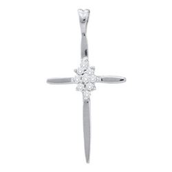 10KT White Gold 0.08CTW DIAMOND CROSS PENDANT