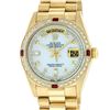 Image 1 : Rolex Mens 18K Yellow Gold MOP String Diamond & Ruby Quickset President Wristwat