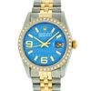 Rolex Mens 2 Tone 14K Blue Wave 36MM Datejust Wristwatch