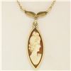 Image 1 : 14k Yellow Gold Marquise Carved Shell Cameo Fish Collier Choker Necklace