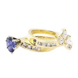 1.10 ctw Sapphire and Diamond Ring Set - 14KT Yellow and White Gold