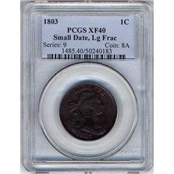 1803 Draped Bust Cent PCGS XF40 Sm Dt, Lg Frac