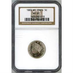 1883 5C NO CENT NICKEL NGC MS67