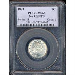 1883 5C NO CENT NICKELS NGC MS66