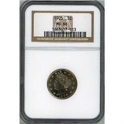 1905 5C NICKEL NGC MS66