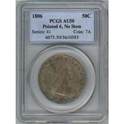 1806 Draped Bust Half Dollar Pointed 6, No Stem PCGS AU50