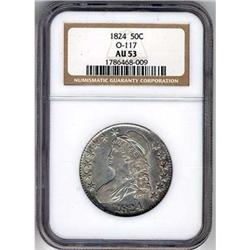 1824 Capped Bust Half Dollar NGC AU53 O-117 