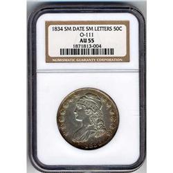 1834 Capped Bust Half Dollar NGC AU55 Sm Dt, Sm Lt, O-111