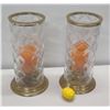 Image 2 : Qty 2 Tall Cut Crystal Candleholders w/ Metal Trim, 18"