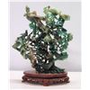 Image 1 : Green Jade-Like Tree w/ Birds & Flowers on Brown Stand 18"H