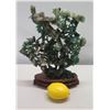 Image 2 : Green Jade-Like Tree w/ Birds & Flowers on Brown Stand 18"H