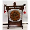 Image 1 : Large Vintage Oriental Gong w/ Painted Wooden Stand, 2 Mallets 31" x 46"