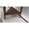 Image 8 : Vintge Round Wood Table w/ Triangular Undershelf 29" Dia x 28" High