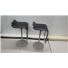 Image 8 : Qty 2 Italian Black Upholstered Square Metal Stools on Pedestal Base 14" x 13" x 28"H