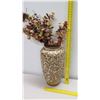 Image 8 : Tall Ceramic Vase w/ Gold-Tone Swirling Leaf Pattern & Artificial Flowers 10" Dia x 20"H