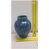 Image 8 : Blue Glazed Ceramic Vase w/ Raised Floral Design, Artist-Signed 9" x 12"