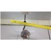 Image 8 : Clear Glass Table w/ Curved Metal Base & Shaded Lamp 18" Dia x 44"H