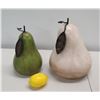 Image 2 : Qty 2 Large Decorative Pears - White and Green w/ Leaves