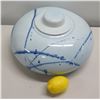 Image 2 : Round White/Blue Glazed Ceramic Bowl w/ Lid 12" Dia