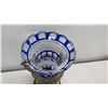 Image 8 : Tall Blue Cut Crystal Vase w/ Metal Base & Swan Handles 9" Dia x 18"H