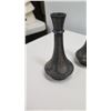 Image 3 : Qty 4 Vases & Round Wood Cut-Out Dish (Italy), 2 Black Vases