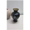 Image 8 : Qty 4 Vases & Round Wood Cut-Out Dish (Italy), 2 Black Vases