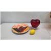 Image 2 : Glazed Collector Plate (from Ando Cloisonne) & Red Glass Heart