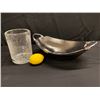 Image 2 : Crackle Glass Vase and Polished Metal Fruit Bowl w/ Handles