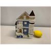Image 2 : Decorative Blue & White Glazed Ceramic House with Tower, 11" Tall