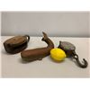 Image 2 : Qty 2 Antique Block & Tackles & Small Metal Whale Figure