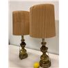 Image 2 : 2 Brass Table Lamps w/ Beige Pleated Lampshades 34.5"H