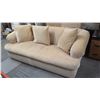 Image 2 : Plush Beige Sofa w/ 3 Throw Pillows 90"L x 40"D x 30"H