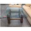 Image 2 : Square Glass Coffee Table w/ Carved Wooden Base 36" x 36" x 19"H