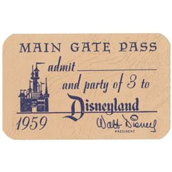 1959 Disneyland Main Gate Pass.