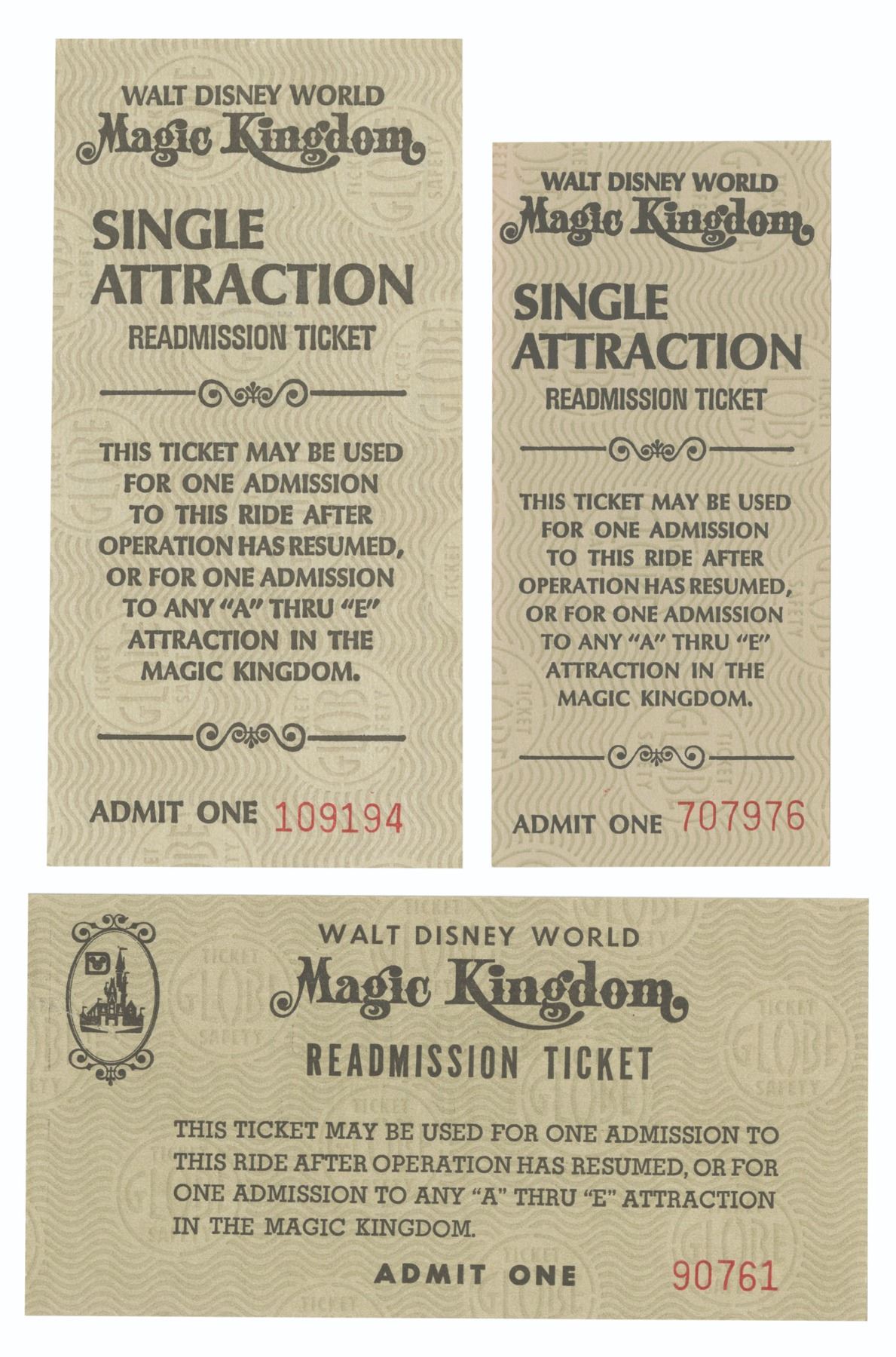 Set of (3) Single Ride Readmission Tickets.
