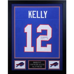 Jim Kelly Signed 24x30 Custom Framed Jersey (JSA COA)