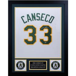 Jose Canseco Signed 24x30 Custom Framed Jersey (Leaf COA)