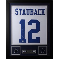 Roger Staubach Signed 24x30 Custom Framed Jersey (JSA COA)