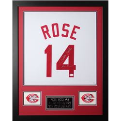 Pete Rose Signed 24x30 Custom Framed Jersey Inscribed "Hit King" (JSA COA)