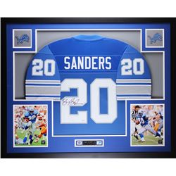 Barry Sanders Signed 35" x 43" Custom Framed Jersey (JSA COA)