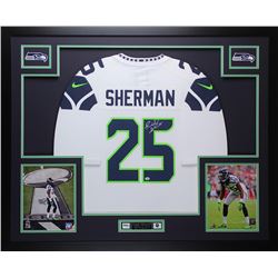 Richard Sherman Signed 35" x 43" Custom Framed Jersey (Sherman COA)